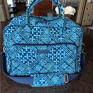 Vera Bradley Weekender Travel Bag Blue Pattern Cuban Tiles